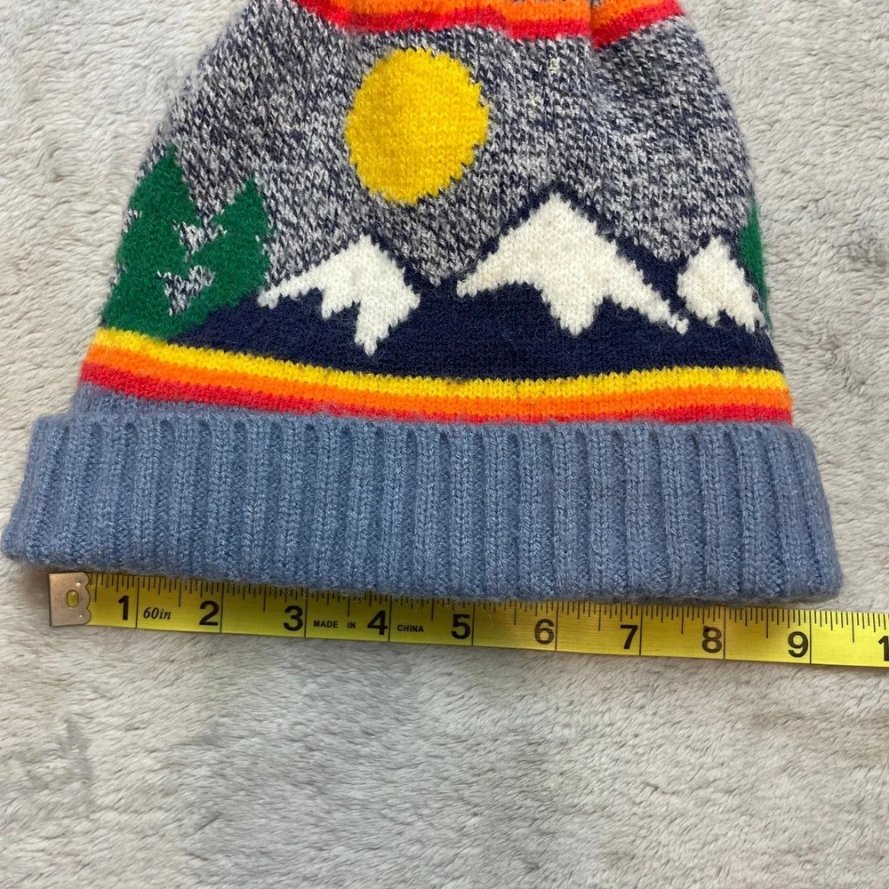 Target Kids Mountain Beanie Size OS Blue Knit Pom Pom Fleece Lined Outdoor Hat